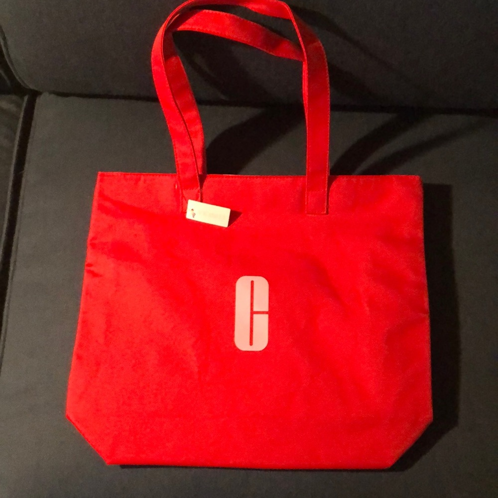 Red tote bag.